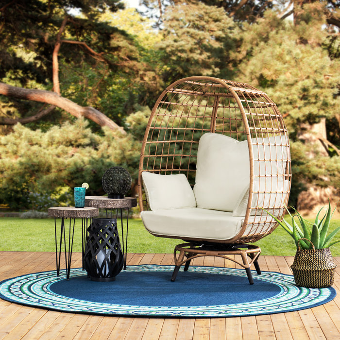 Highland Dunes Wellow Baytree Egg Swivel Patio Chair with Cushions